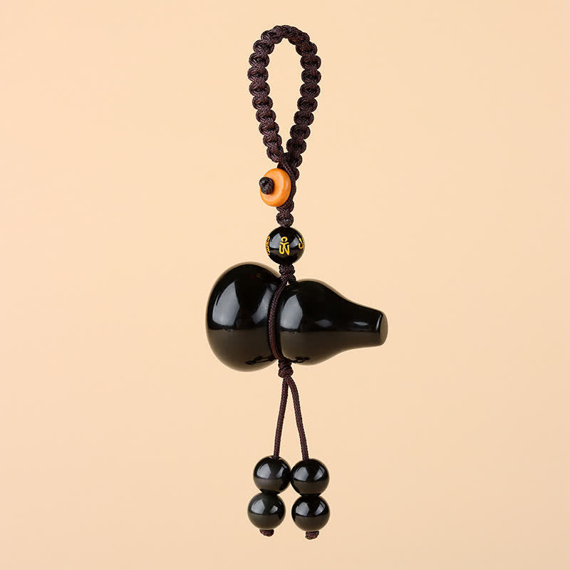Buddha Stones レインボーオブシディアンひょうたん型保護キーホルダー（手織りヴィンテージキーホルダー） - image 1