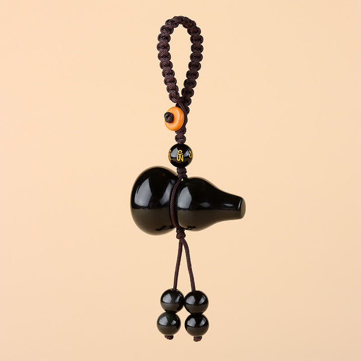 Buddha Stones レインボーオブシディアンひょうたん型保護キーホルダー（手織りヴィンテージキーホルダー） - image 1