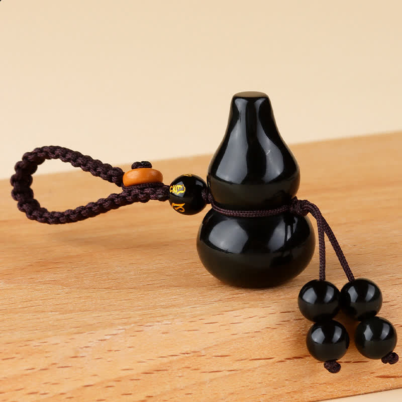 Buddha Stones レインボーオブシディアンひょうたん型保護キーホルダー（手織りヴィンテージキーホルダー） - レインボーオブシディアン（光の当たり方によって色が変わる） - image 0
