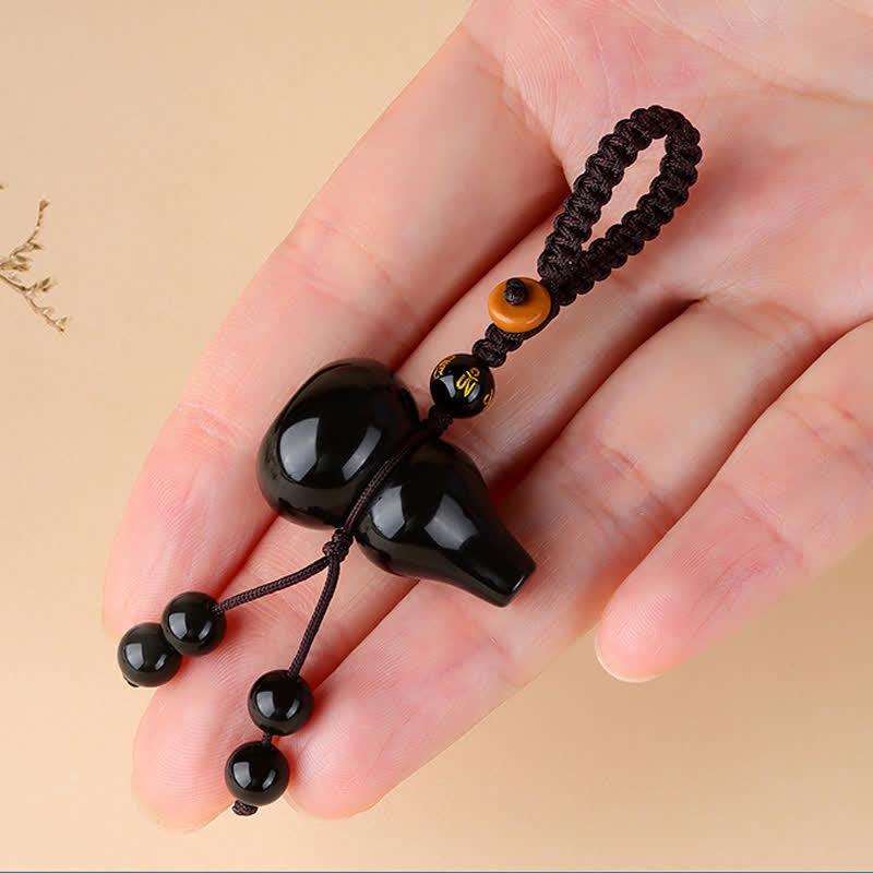 Buddha Stones レインボーオブシディアンひょうたん型保護キーホルダー（手織りヴィンテージキーホルダー） - image 2