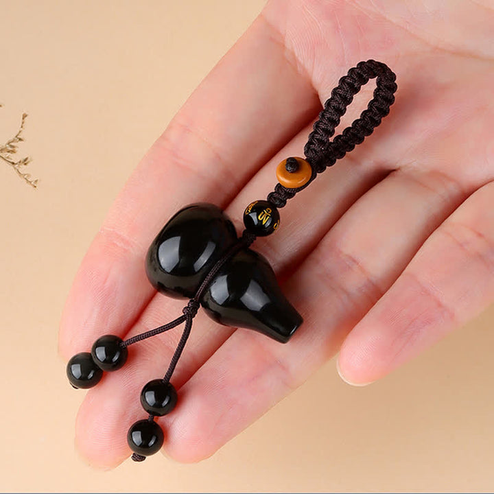 Buddha Stones レインボーオブシディアンひょうたん型保護キーホルダー（手織りヴィンテージキーホルダー） - image 2