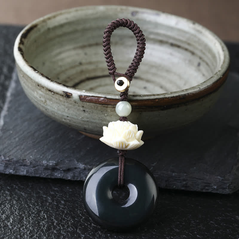 Buddha Stones レインボーオブシディアンロータスピース平和のお守りチャームプロテクションキーホルダー - ロータス - レインボーオブシディアン平和のお守りチャームキーホルダー - レインボーオブシディアン（光の当たり方によって色が変わる） - image 2