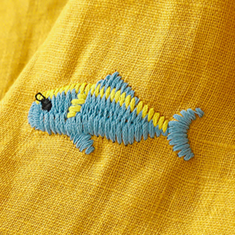 Buddha Stones 夏物カジュアル刺繍入り魚モチーフレディース半袖Tシャツ - image 6