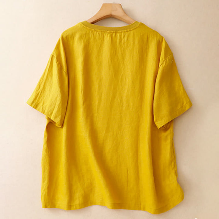 Buddha Stones 夏物カジュアル刺繍入り魚モチーフレディース半袖Tシャツ - image 1