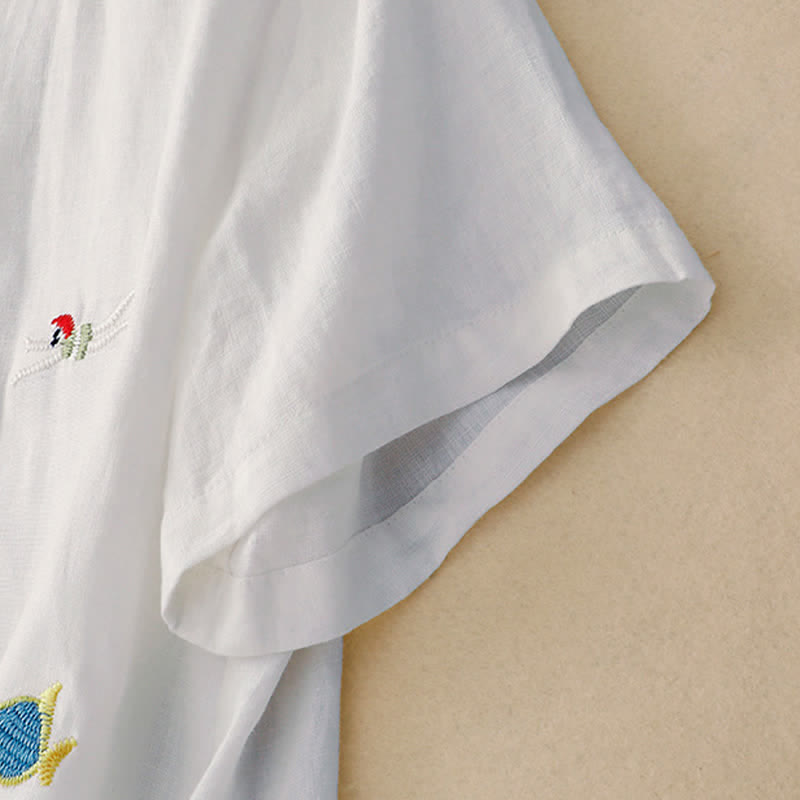 Buddha Stones 夏物カジュアル刺繍入り魚モチーフレディース半袖Tシャツ - image 25