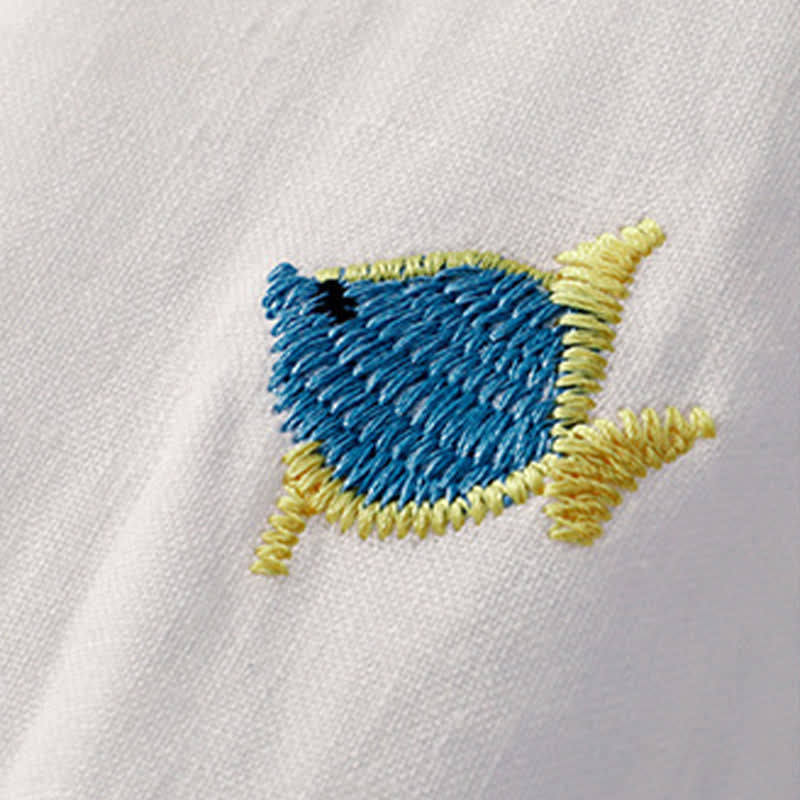 Buddha Stones 夏物カジュアル刺繍入り魚モチーフレディース半袖Tシャツ - image 26