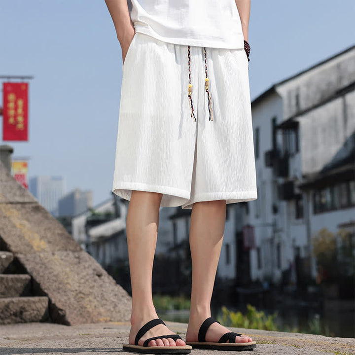 Buddha Stonesサマーカジュアル ドローストリング 無地 バミューダショーツ メンズ ポケット付き - image 4