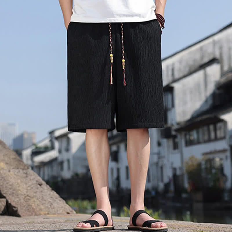 Buddha Stonesサマーカジュアル ドローストリング 無地 バミューダショーツ メンズ ポケット付き - 黒 - US/UK/AU46, EU56 （5XL） - image 9