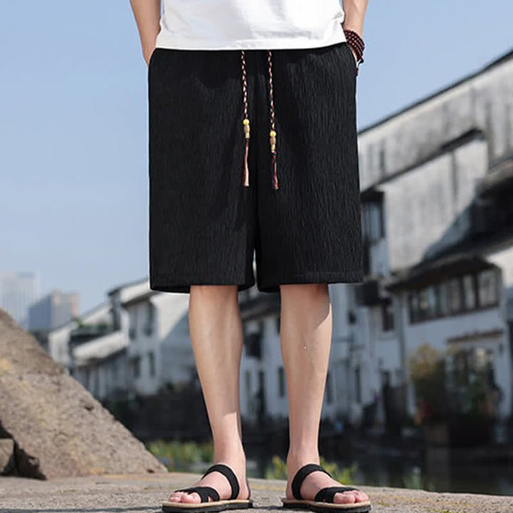 Buddha Stonesサマーカジュアル ドローストリング 無地 バミューダショーツ メンズ ポケット付き - 黒 - US/UK/AU46, EU56 （5XL） - image 9