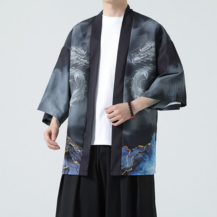 Buddha Stones 夏用カジュアル龍山柄前開きメンズ着物 - image 5
