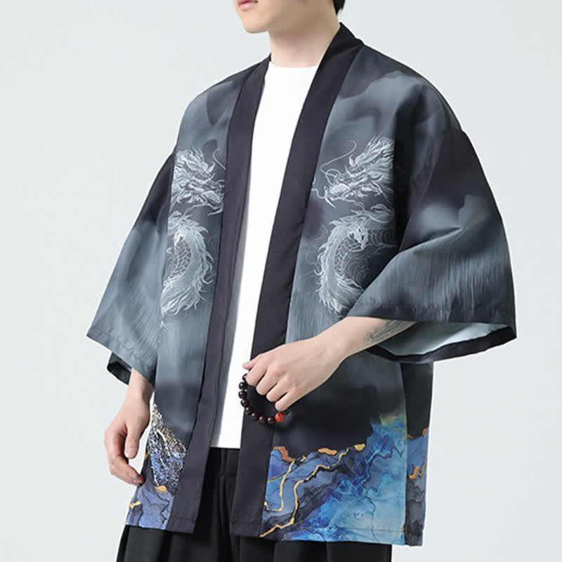 Buddha Stones 夏用カジュアル龍山柄前開きメンズ着物 - image 6
