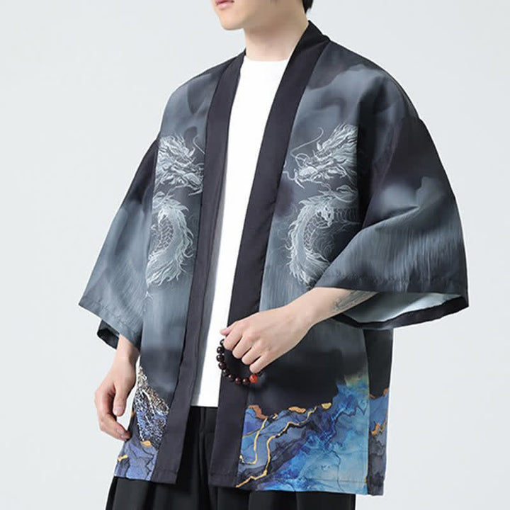 Buddha Stones 夏用カジュアル龍山柄前開きメンズ着物 - image 6