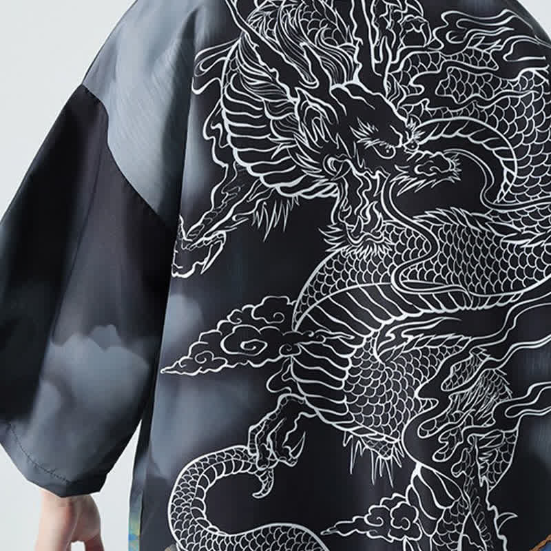 Buddha Stones 夏用カジュアル龍山柄前開きメンズ着物 - image 12