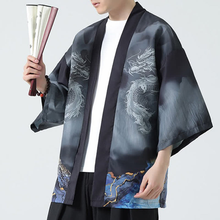 Buddha Stones 夏用カジュアル龍山柄前開きメンズ着物 - image 7
