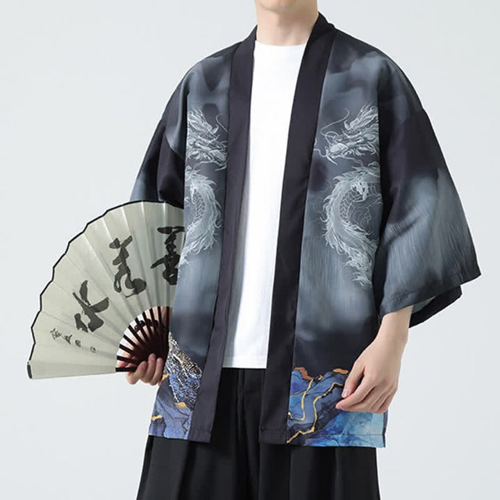 Buddha Stones 夏用カジュアル龍山柄前開きメンズ着物 - image 8