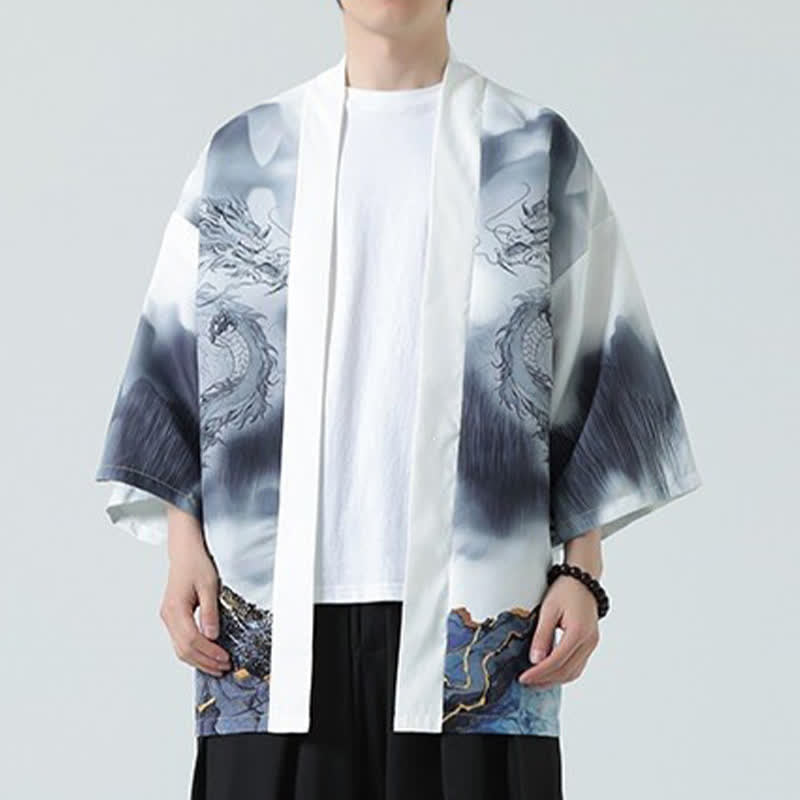 Buddha Stones 夏用カジュアル龍山柄前開きメンズ着物 - image 15