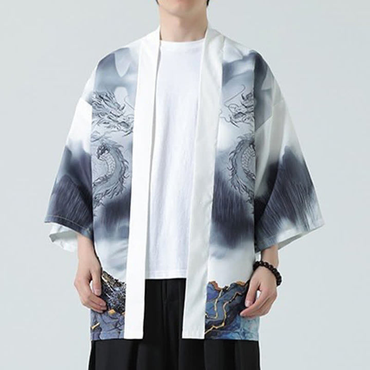 Buddha Stones 夏用カジュアル龍山柄前開きメンズ着物 - image 15