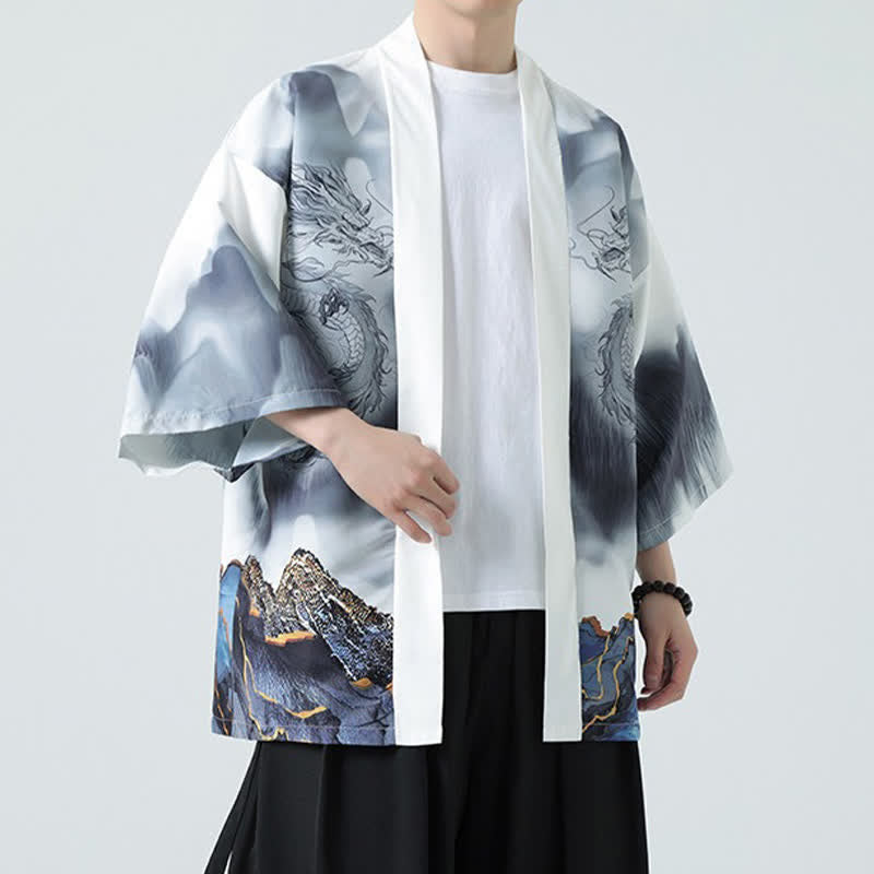 Buddha Stones 夏用カジュアル龍山柄前開きメンズ着物 - image 19
