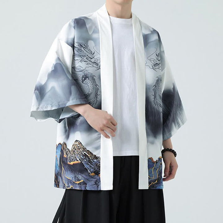 Buddha Stones 夏用カジュアル龍山柄前開きメンズ着物 - image 19