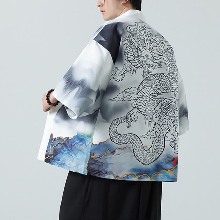 Buddha Stones 夏用カジュアル龍山柄前開きメンズ着物 - image 17