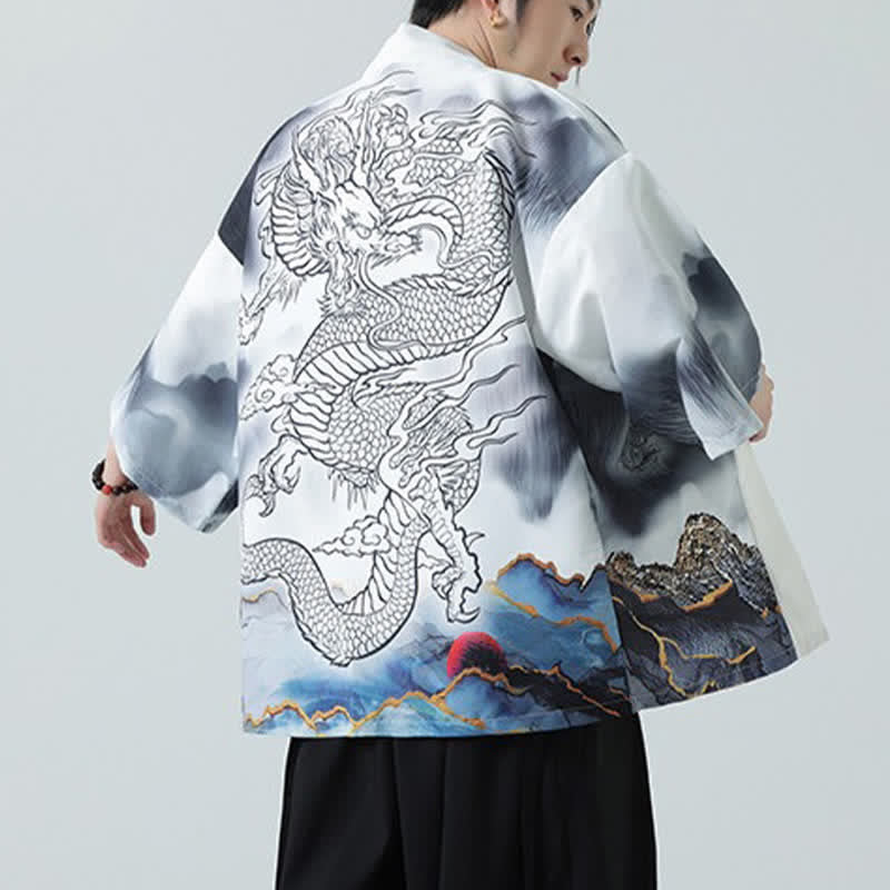 Buddha Stones 夏用カジュアル龍山柄前開きメンズ着物 - image 20
