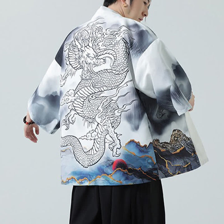 Buddha Stones 夏用カジュアル龍山柄前開きメンズ着物 - image 20