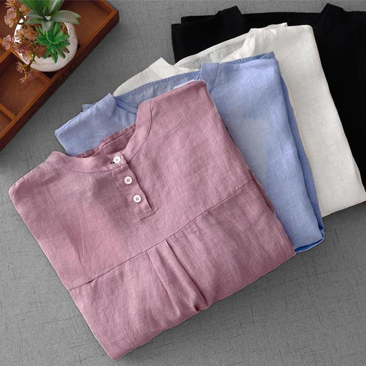Buddha Stones 夏物カジュアルミニマルバックボタン無地レディース半袖Tシャツ（フロントポケット付き） - image 30