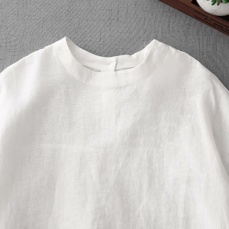 Buddha Stones 夏物カジュアルミニマルバックボタン無地レディース半袖Tシャツ（フロントポケット付き） - image 24