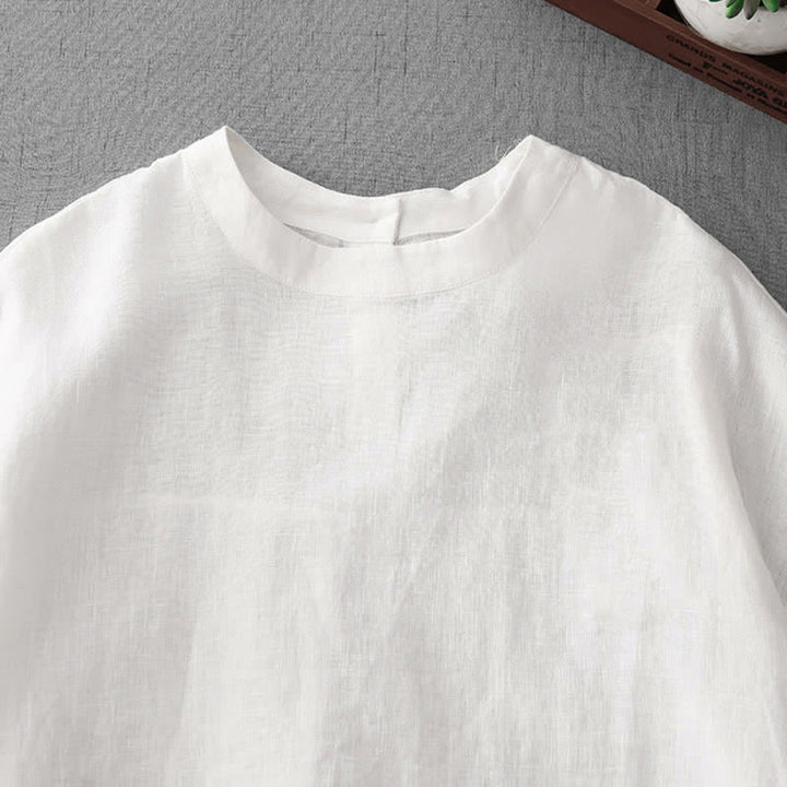 Buddha Stones 夏物カジュアルミニマルバックボタン無地レディース半袖Tシャツ（フロントポケット付き） - image 24