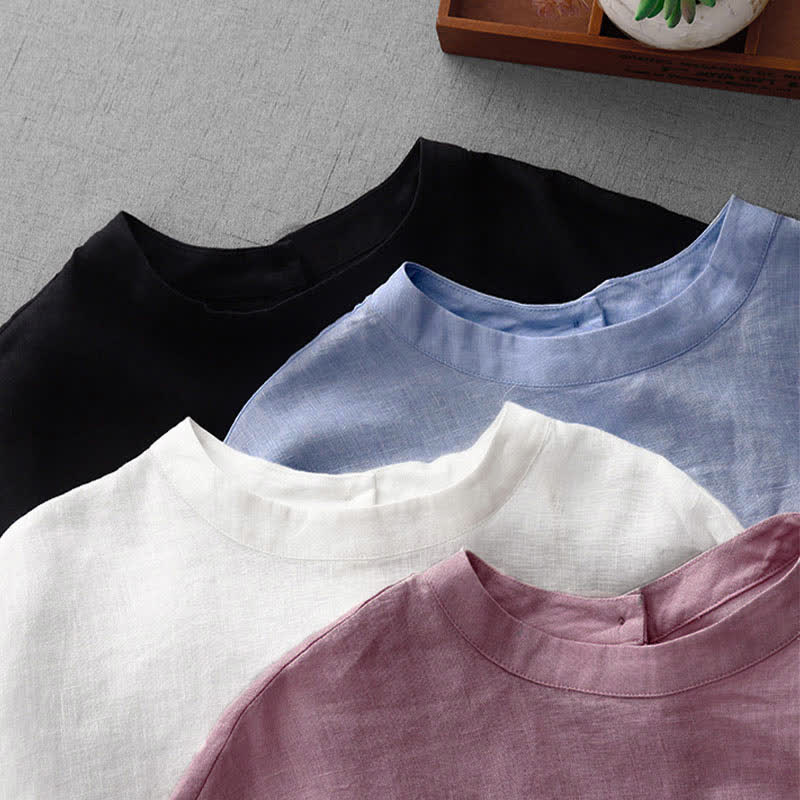 Buddha Stones 夏物カジュアルミニマルバックボタン無地レディース半袖Tシャツ（フロントポケット付き） - image 32
