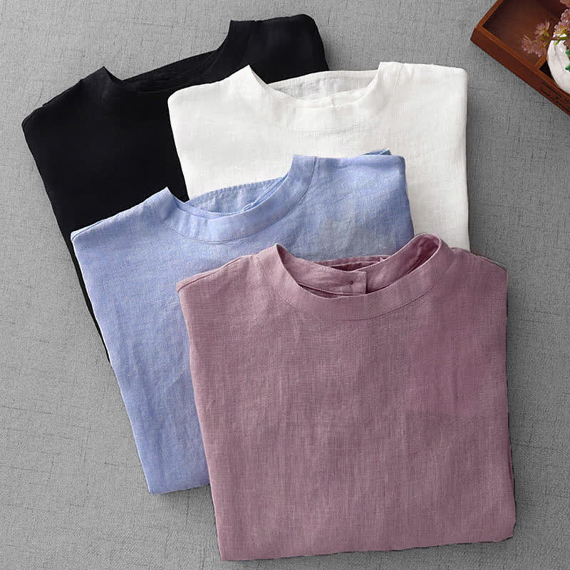 Buddha Stones 夏物カジュアルミニマルバックボタン無地レディース半袖Tシャツ（フロントポケット付き） - image 31