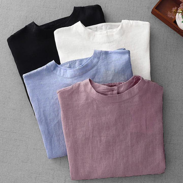 Buddha Stones 夏物カジュアルミニマルバックボタン無地レディース半袖Tシャツ（フロントポケット付き） - image 31
