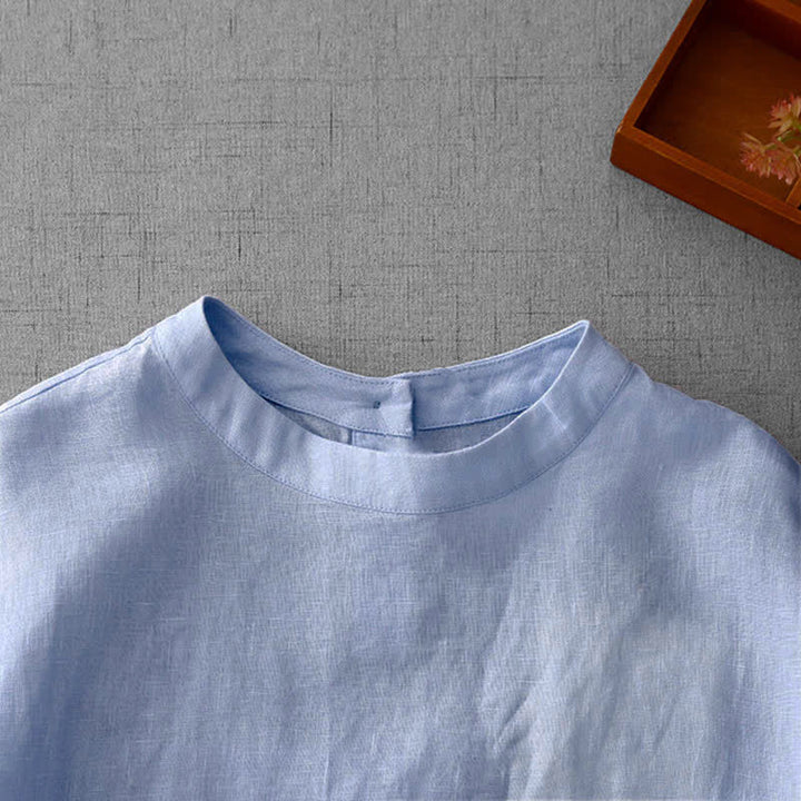 Buddha Stones 夏物カジュアルミニマルバックボタン無地レディース半袖Tシャツ（フロントポケット付き） - image 11