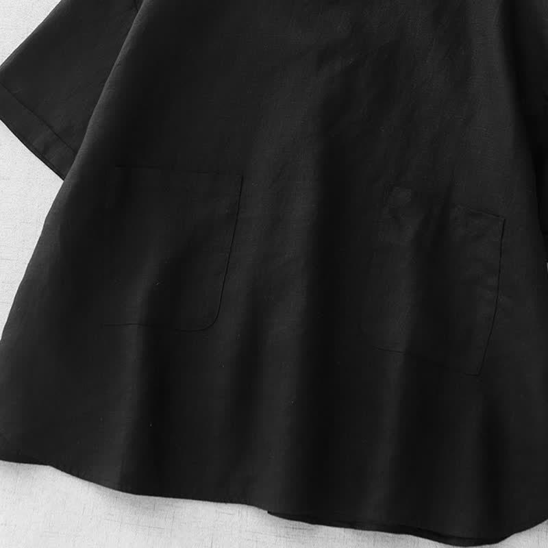 Buddha Stones 夏物カジュアルミニマルバックボタン無地レディース半袖Tシャツ（フロントポケット付き） - image 21