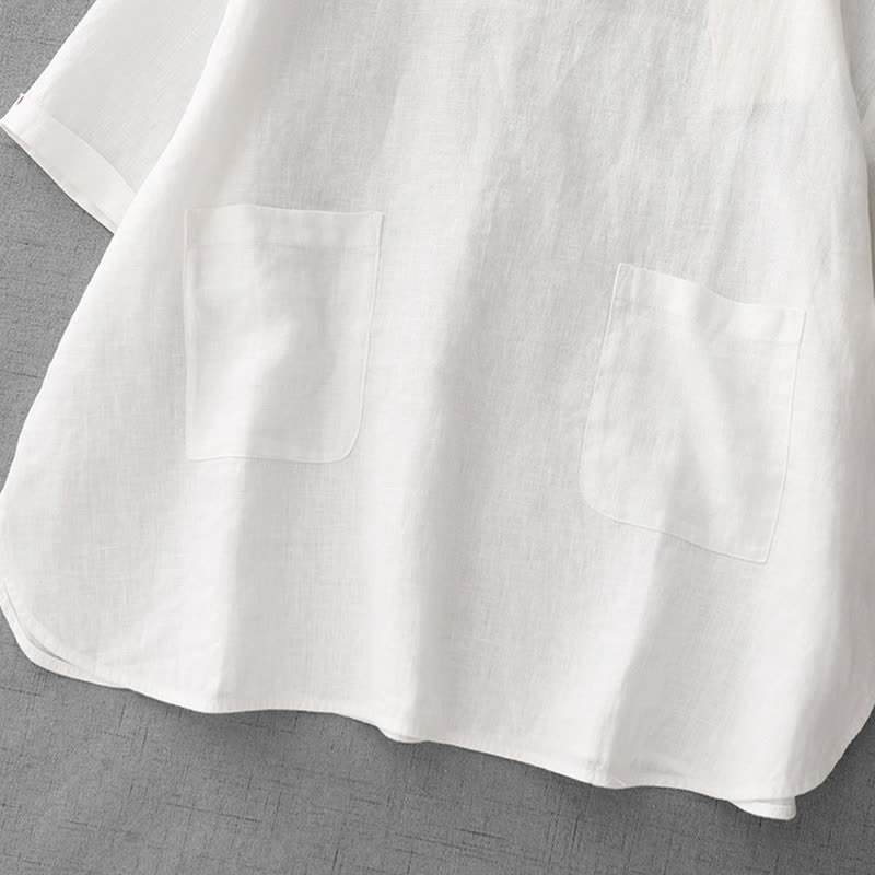 Buddha Stones 夏物カジュアルミニマルバックボタン無地レディース半袖Tシャツ（フロントポケット付き） - image 26