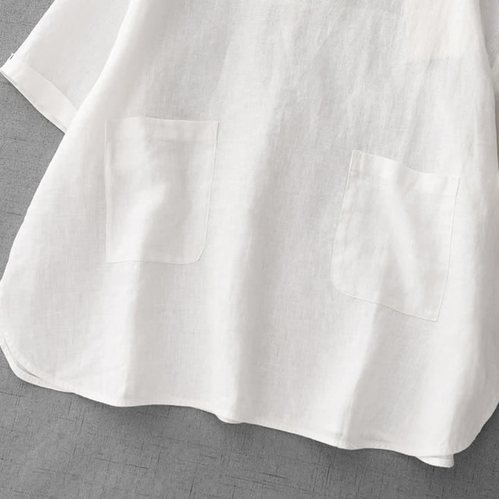 Buddha Stones 夏物カジュアルミニマルバックボタン無地レディース半袖Tシャツ（フロントポケット付き） - image 26