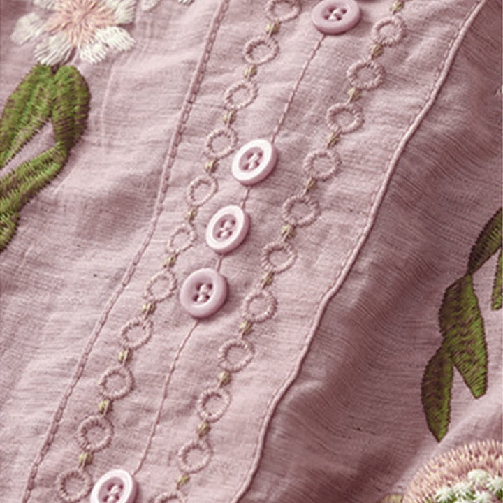 Buddha Stones 夏物 ボヘミアン風 刺繍入り 花柄 レディース 半袖シャツ - image 11