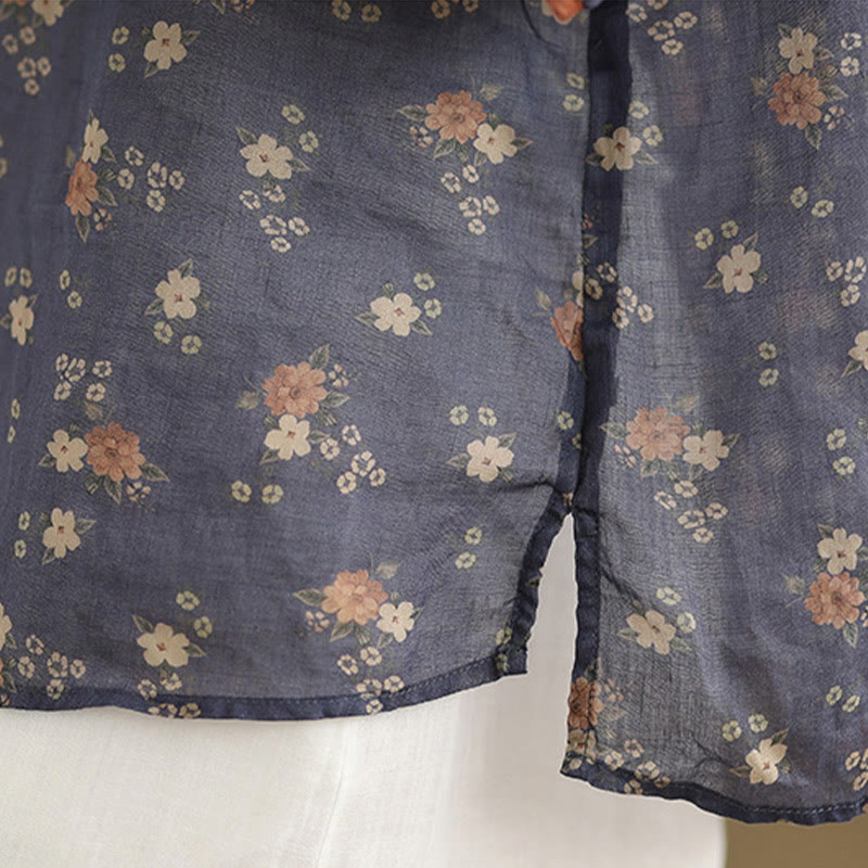 Buddha Stones 夏物 ヴィンテージ風 花柄 Vネック レディース 肘丈袖シャツ - image 8