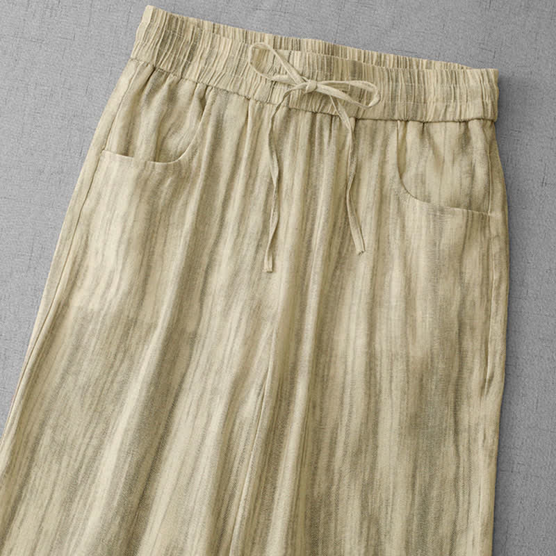Buddha Stones 夏物カジュアル ドローストリング ストライプ ゴムウエスト レディース ストレートレッグパンツ ポケット付き - image 8