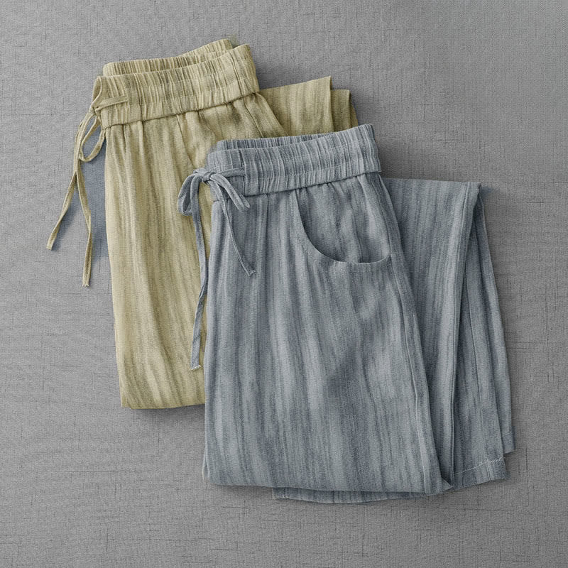 Buddha Stones 夏物カジュアル ドローストリング ストライプ ゴムウエスト レディース ストレートレッグパンツ ポケット付き - image 15