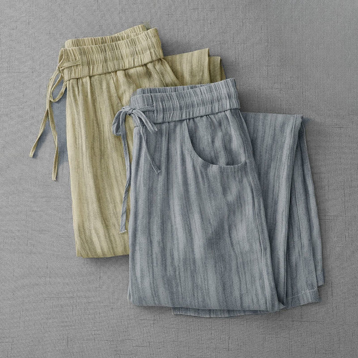 Buddha Stones 夏物カジュアル ドローストリング ストライプ ゴムウエスト レディース ストレートレッグパンツ ポケット付き - image 15