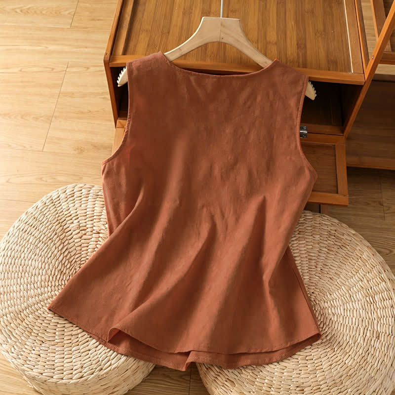 Buddha Stones 夏物カジュアルサイドスリットフラワーレディースノースリーブTシャツタンクトップ - image 1