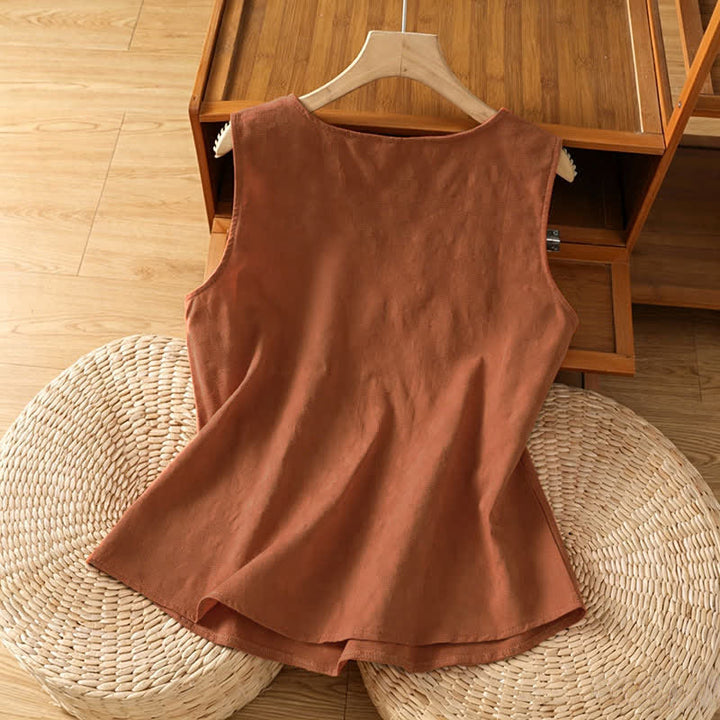 Buddha Stones 夏物カジュアルサイドスリットフラワーレディースノースリーブTシャツタンクトップ - image 1