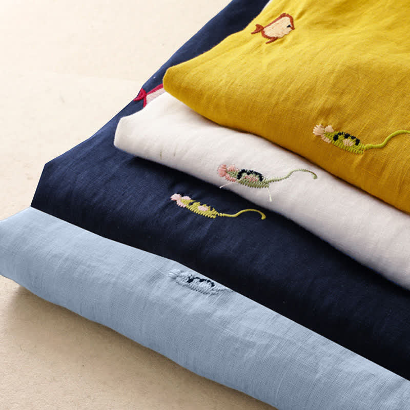 Buddha Stones 夏物カジュアル刺繍入り魚モチーフレディース半袖Tシャツ - image 31
