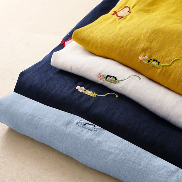Buddha Stones 夏物カジュアル刺繍入り魚モチーフレディース半袖Tシャツ - image 31