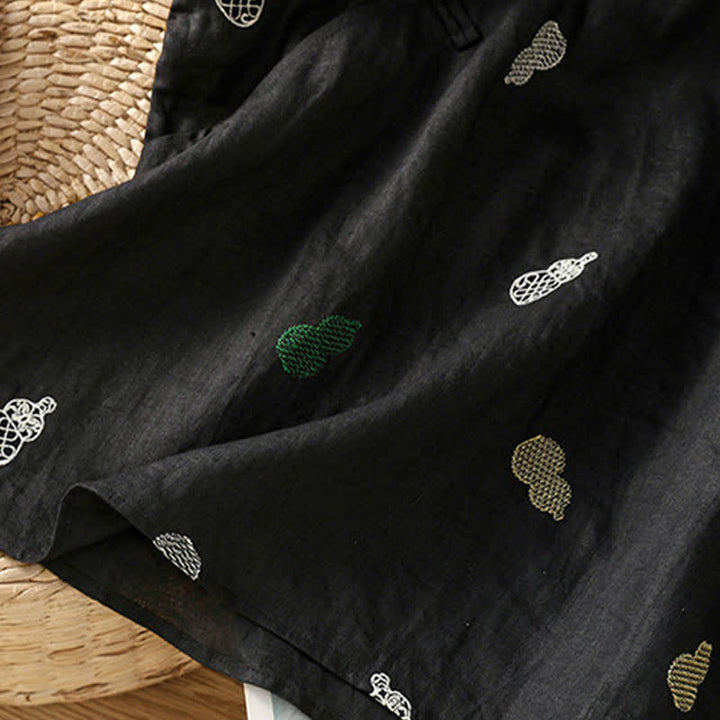 Buddha Stones 夏物唐風マンダリンカラーカエルとひょうたんの刺繍入りレディース半袖シャツ - image 11