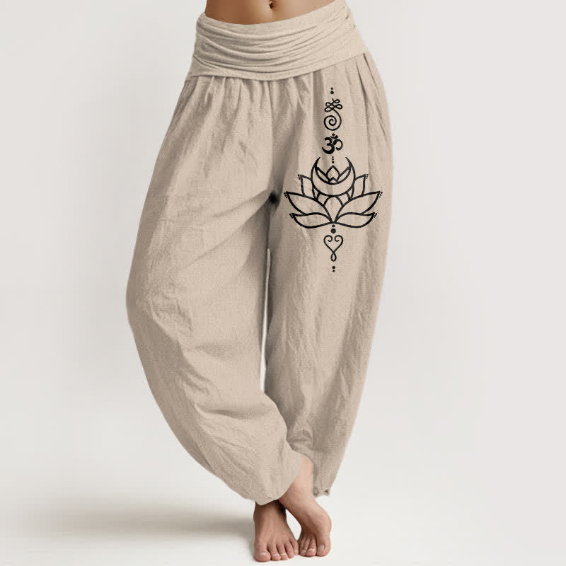 Buddha Stones 純綿素材、蓮の花柄、ウエストゴム入りレディースハーレムパンツ - タン - US16、 UK/AU20、 EU48 (3XL) - image 11