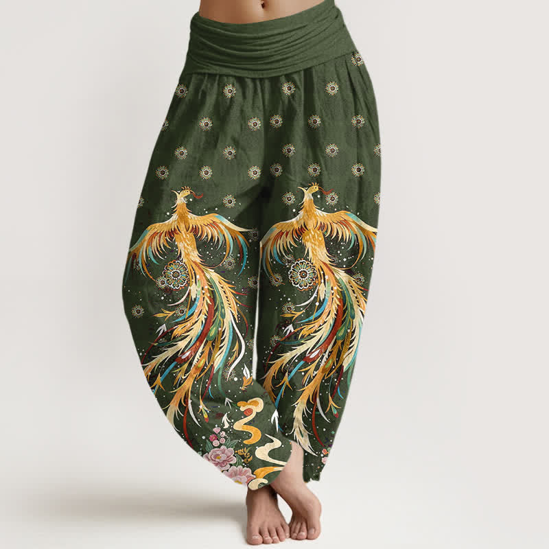 Buddha Stones コットンゴールドフェニックス柄レディースゴムウエストハーレムパンツ - オリーブドラブ - US16、 UK/AU20、 EU48 (3XL) - image 8