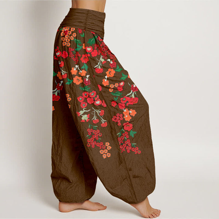 Buddha Stones コットン素材、ボヘミアン風、赤、花柄、ウエストゴム入り、レディースハーレムパンツ - image 7