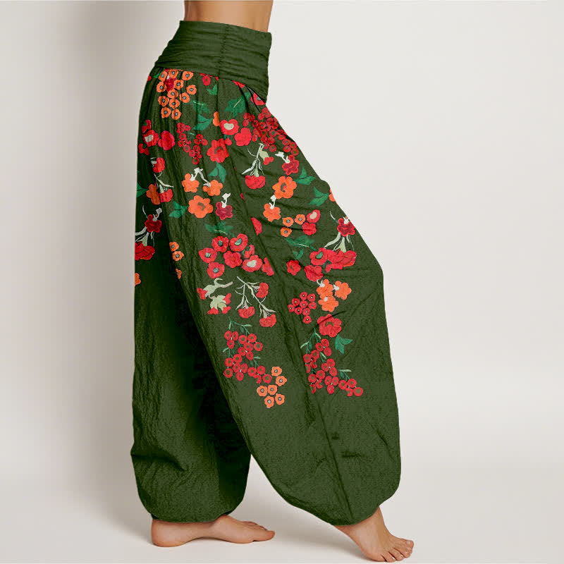 Buddha Stones コットン素材、ボヘミアン風、赤、花柄、ウエストゴム入り、レディースハーレムパンツ - image 10